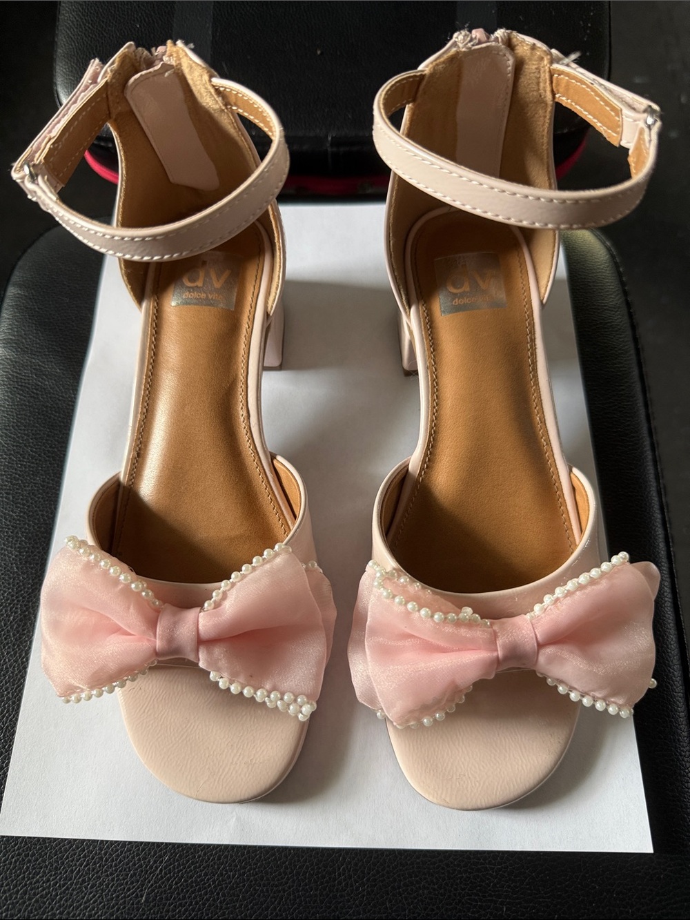 DV by Dolce Vita Girls Delicate Pink Bow Ankle-Strap Heels